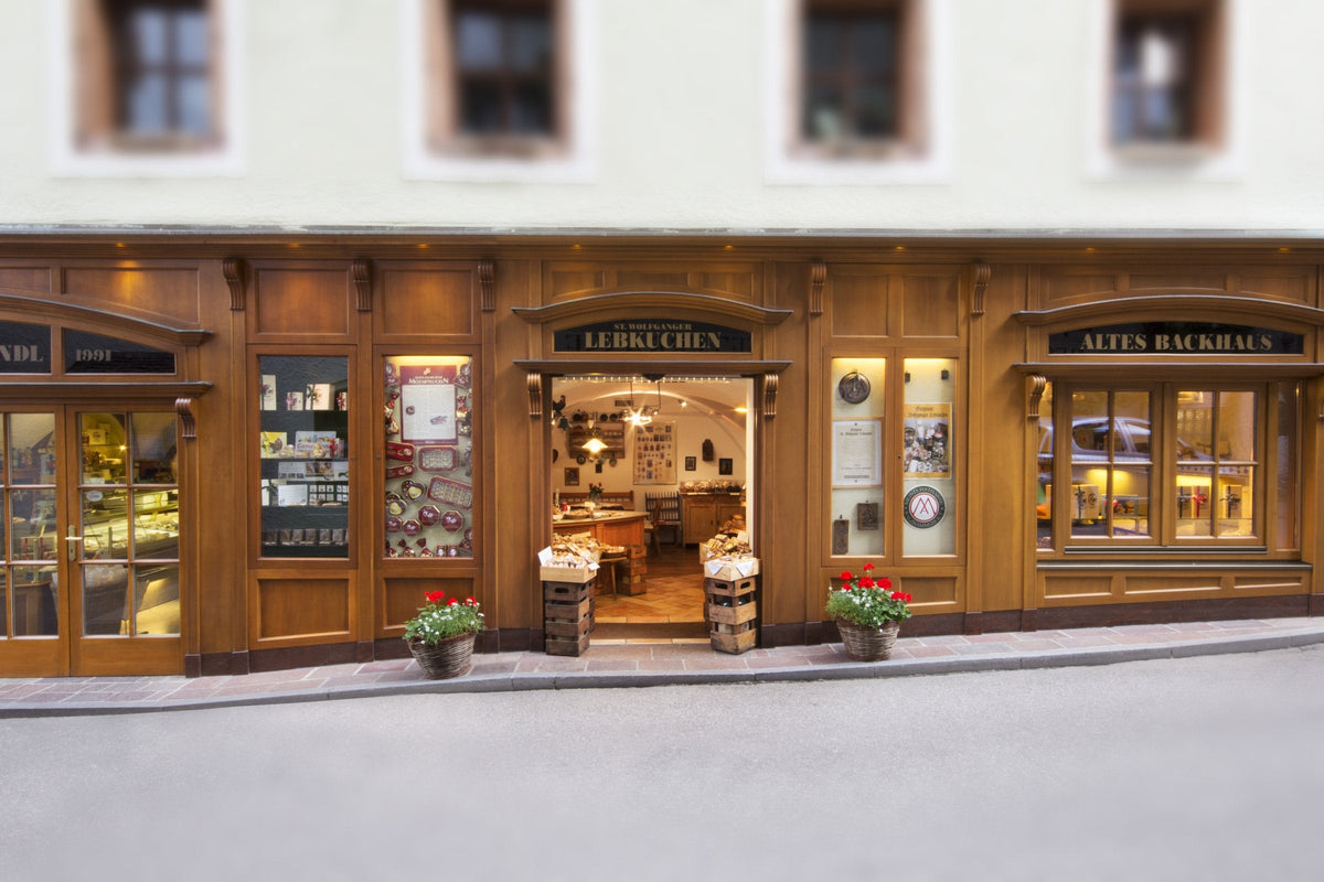 Die Lebzelterei Gandl mit dem Schriftzug St. Wolfganger Lebkuchen in St. Wolfgang