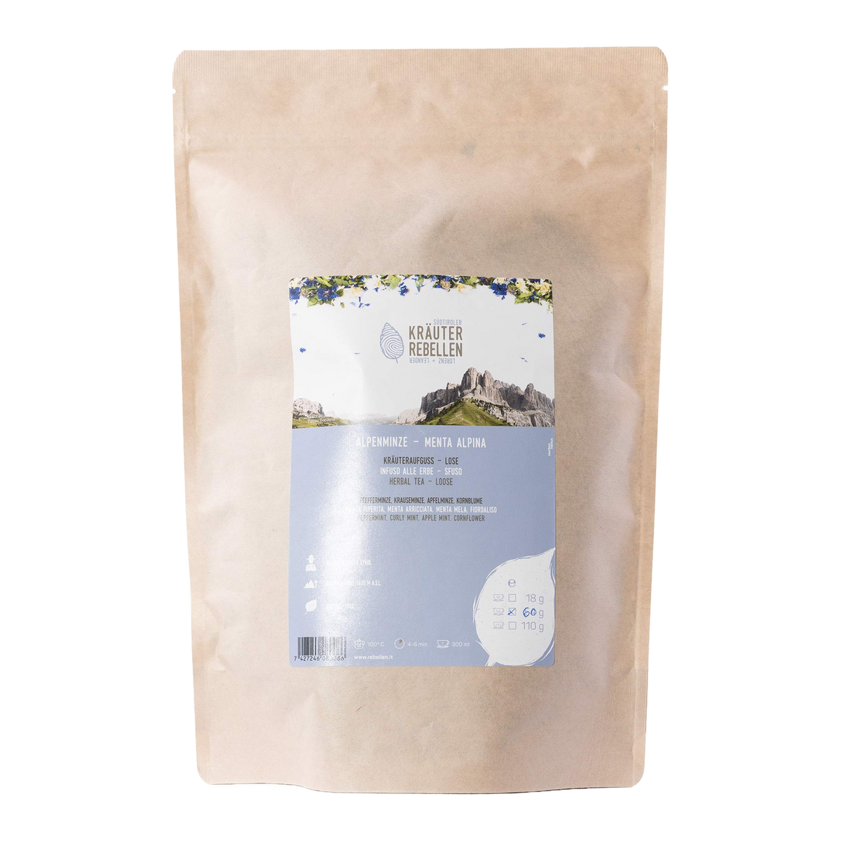 Alpenminze Kräuteraufguss Nachfüllpack von Südtiroler Kräuter Rebellen