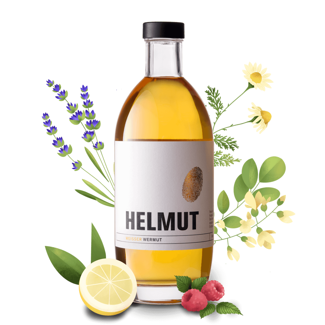 Helmut der Weiße Wermut mit Zitrone und Blüten