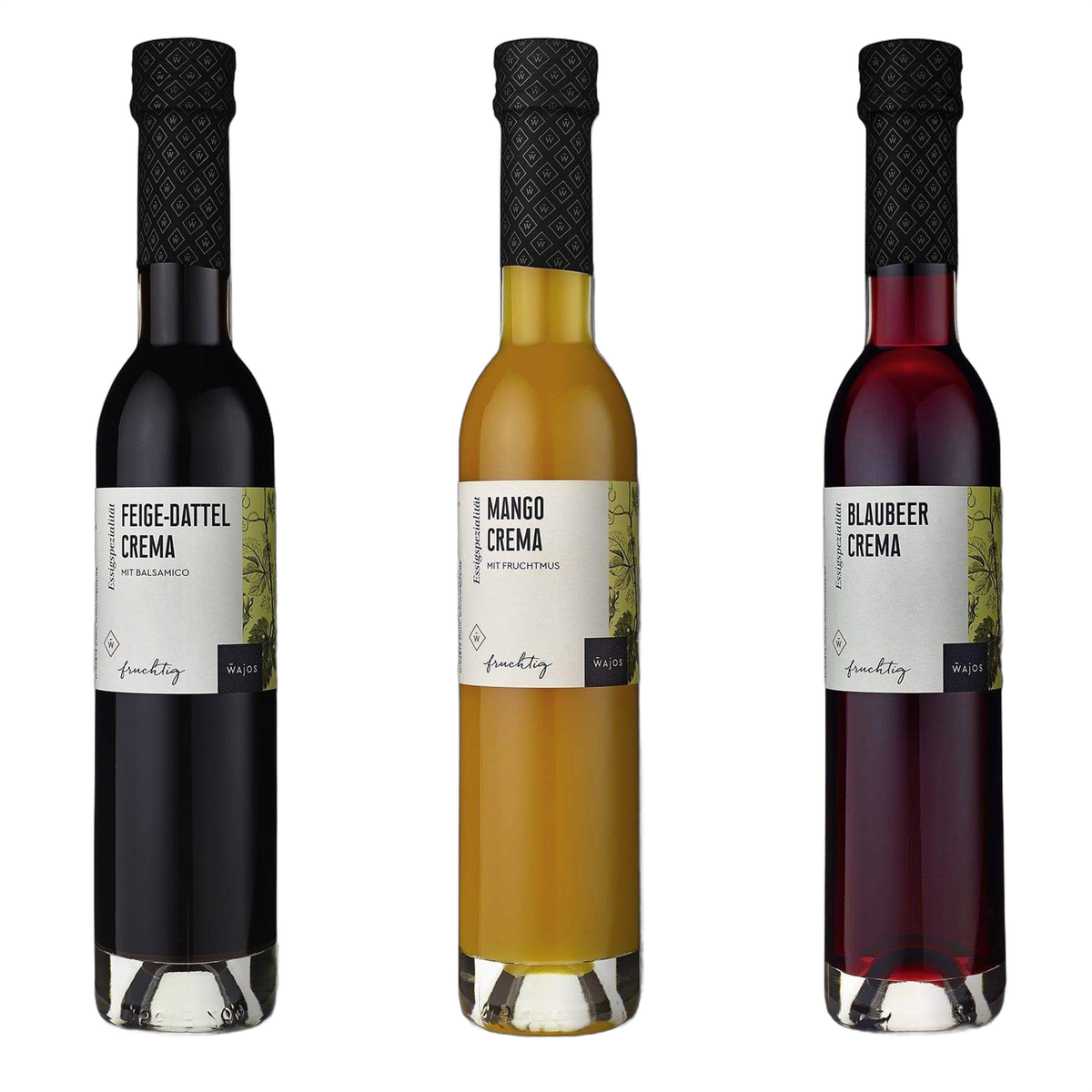 Wajos Crema 3er-Set – Feige-Dattel, Mango und Blaubeer Crema, je 250 ml